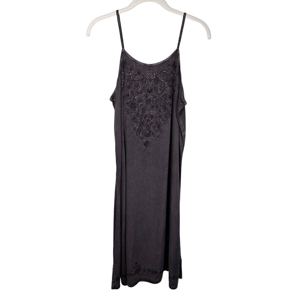 Vintage L'Pogee Gray Embroidered Sleeveless Back Tie Midi Dress Womens Medium